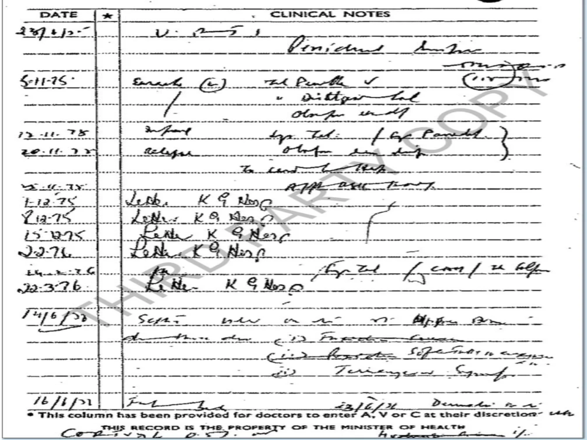 Handwritten medical notes